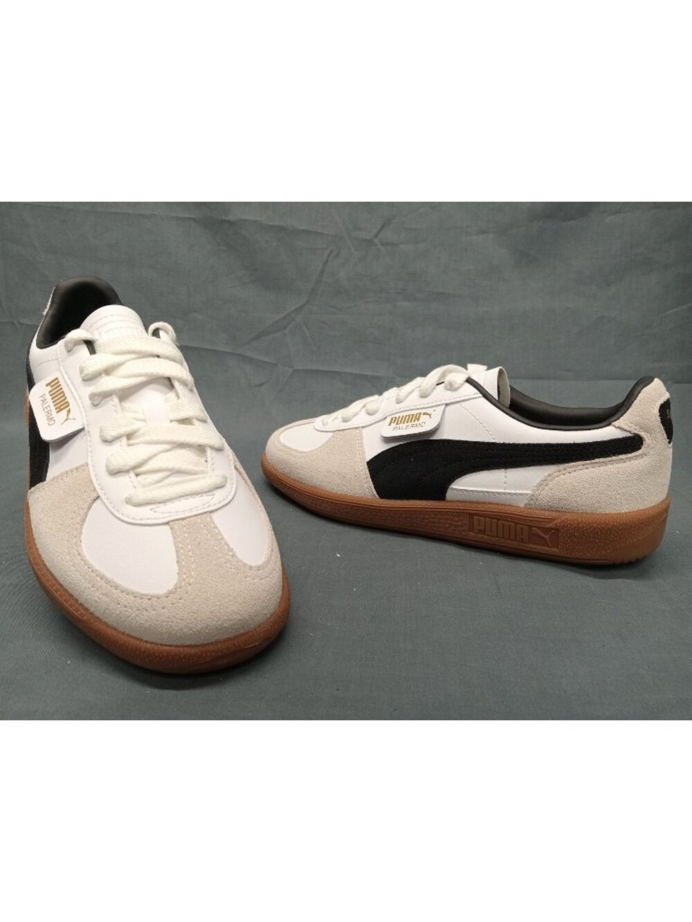 Puma Palermo Lth Jr (GS) 397275 01 White Vapor Gray Gum Boys Size 3.5 NEW NO BOX